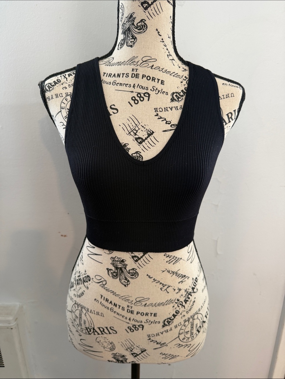 Garage Black Ribbed V-Neck Crop Tank
